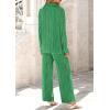 imagePRETTYGARDEN Womens 2 Piece Textured Sets Casual Button Down Shirt Wide Leg Pants Outfit Loungewear TracksuitGreen