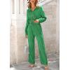 imagePRETTYGARDEN Womens 2 Piece Textured Sets Casual Button Down Shirt Wide Leg Pants Outfit Loungewear TracksuitGreen