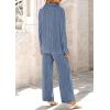 imagePRETTYGARDEN Womens 2 Piece Textured Sets Casual Button Down Shirt Wide Leg Pants Outfit Loungewear TracksuitGrey Blue