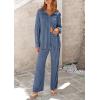imagePRETTYGARDEN Womens 2 Piece Textured Sets Casual Button Down Shirt Wide Leg Pants Outfit Loungewear TracksuitGrey Blue