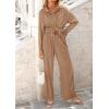 imagePRETTYGARDEN Womens 2 Piece Textured Sets Casual Button Down Shirt Wide Leg Pants Outfit Loungewear TracksuitKhaki