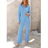 imagePRETTYGARDEN Womens 2 Piece Textured Sets Casual Button Down Shirt Wide Leg Pants Outfit Loungewear TracksuitLight Blue