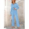 imagePRETTYGARDEN Womens 2 Piece Textured Sets Casual Button Down Shirt Wide Leg Pants Outfit Loungewear TracksuitLight Blue