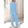 imagePRETTYGARDEN Womens 2 Piece Textured Sets Casual Button Down Shirt Wide Leg Pants Outfit Loungewear TracksuitLight Blue