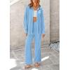 imagePRETTYGARDEN Womens 2 Piece Textured Sets Casual Button Down Shirt Wide Leg Pants Outfit Loungewear TracksuitLight Blue