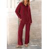 imagePRETTYGARDEN Womens 2 Piece Textured Sets Casual Button Down Shirt Wide Leg Pants Outfit Loungewear TracksuitWine Red