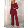 imagePRETTYGARDEN Womens 2 Piece Textured Sets Casual Button Down Shirt Wide Leg Pants Outfit Loungewear TracksuitWine Red