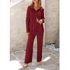 imagePRETTYGARDEN Womens 2 Piece Textured Sets Casual Button Down Shirt Wide Leg Pants Outfit Loungewear TracksuitWine Red