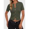 imagePRETTYGARDEN Womens Casual Summer Short Sleeve Cardigans 2025 Button Down Knitted Sweater Basic Crew Neck Crop TopsArmy Green