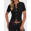 imagePRETTYGARDEN Womens Casual Summer Short Sleeve Cardigans 2025 Button Down Knitted Sweater Basic Crew Neck Crop TopsBlack