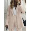 imagePRETTYGARDEN Womens Fall Two Piece Outfits Dressy Blazer Jacket and Wide Leg Pants Pockets Business Casual Office Suit SetsBeige