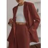 imagePRETTYGARDEN Womens Fall Two Piece Outfits Dressy Blazer Jacket and Wide Leg Pants Pockets Business Casual Office Suit SetsBrown Red
