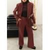 imagePRETTYGARDEN Womens Fall Two Piece Outfits Dressy Blazer Jacket and Wide Leg Pants Pockets Business Casual Office Suit SetsBrown Red