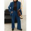 imagePRETTYGARDEN Womens Fall Two Piece Outfits Dressy Blazer Jacket and Wide Leg Pants Pockets Business Casual Office Suit SetsDark Blue