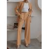 imagePRETTYGARDEN Womens Fall Two Piece Outfits Dressy Blazer Jacket and Wide Leg Pants Pockets Business Casual Office Suit SetsKhaki