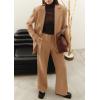 imagePRETTYGARDEN Womens Fall Two Piece Outfits Dressy Blazer Jacket and Wide Leg Pants Pockets Business Casual Office Suit SetsKhaki