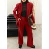 imagePRETTYGARDEN Womens Fall Two Piece Outfits Dressy Blazer Jacket and Wide Leg Pants Pockets Business Casual Office Suit SetsRed