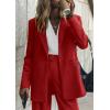 imagePRETTYGARDEN Womens Fall Two Piece Outfits Dressy Blazer Jacket and Wide Leg Pants Pockets Business Casual Office Suit SetsRed