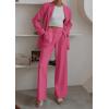 imagePRETTYGARDEN Womens Fall Two Piece Outfits Dressy Blazer Jacket and Wide Leg Pants Pockets Business Casual Office Suit SetsRose Red