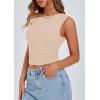 imagePRETTYGARDEN Womens Off The Shoulder Crop Tank Tops 2025 Summer Trendy Casual Sleeveless Ruched Fitted Going Out ShirtsBeige