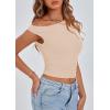 imagePRETTYGARDEN Womens Off The Shoulder Crop Tank Tops 2025 Summer Trendy Casual Sleeveless Ruched Fitted Going Out ShirtsBeige
