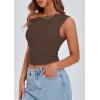 imagePRETTYGARDEN Womens Off The Shoulder Crop Tank Tops 2025 Summer Trendy Casual Sleeveless Ruched Fitted Going Out ShirtsCoffee