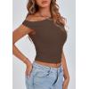 imagePRETTYGARDEN Womens Off The Shoulder Crop Tank Tops 2025 Summer Trendy Casual Sleeveless Ruched Fitted Going Out ShirtsCoffee