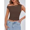 imagePRETTYGARDEN Womens Off The Shoulder Crop Tank Tops 2025 Summer Trendy Casual Sleeveless Ruched Fitted Going Out ShirtsCoffee