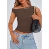 imagePRETTYGARDEN Womens Off The Shoulder Crop Tank Tops 2025 Summer Trendy Casual Sleeveless Ruched Fitted Going Out ShirtsCoffee