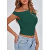 imagePRETTYGARDEN Womens Off The Shoulder Crop Tank Tops 2025 Summer Trendy Casual Sleeveless Ruched Fitted Going Out ShirtsDark Green