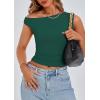 imagePRETTYGARDEN Womens Off The Shoulder Crop Tank Tops 2025 Summer Trendy Casual Sleeveless Ruched Fitted Going Out ShirtsDark Green