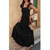 imagePRETTYGARDEN Womens Smocked Summer Maxi Dresses 2025 Ruffle Cap Sleeve Square Neck Lace Detail Flowy Sundress with PocketsBlack