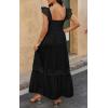 imagePRETTYGARDEN Womens Smocked Summer Maxi Dresses 2025 Ruffle Cap Sleeve Square Neck Lace Detail Flowy Sundress with PocketsBlack