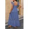 imagePRETTYGARDEN Womens Smocked Summer Maxi Dresses 2025 Ruffle Cap Sleeve Square Neck Lace Detail Flowy Sundress with PocketsGrey Blue