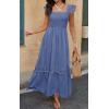 imagePRETTYGARDEN Womens Smocked Summer Maxi Dresses 2025 Ruffle Cap Sleeve Square Neck Lace Detail Flowy Sundress with PocketsGrey Blue
