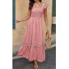 imagePRETTYGARDEN Womens Smocked Summer Maxi Dresses 2025 Ruffle Cap Sleeve Square Neck Lace Detail Flowy Sundress with PocketsPink