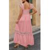 imagePRETTYGARDEN Womens Smocked Summer Maxi Dresses 2025 Ruffle Cap Sleeve Square Neck Lace Detail Flowy Sundress with PocketsPink