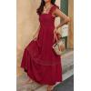 imagePRETTYGARDEN Womens Smocked Summer Maxi Dresses 2025 Ruffle Cap Sleeve Square Neck Lace Detail Flowy Sundress with PocketsRed