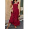 imagePRETTYGARDEN Womens Smocked Summer Maxi Dresses 2025 Ruffle Cap Sleeve Square Neck Lace Detail Flowy Sundress with PocketsRed