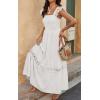 imagePRETTYGARDEN Womens Smocked Summer Maxi Dresses 2025 Ruffle Cap Sleeve Square Neck Lace Detail Flowy Sundress with PocketsWhite