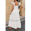 imagePRETTYGARDEN Womens Smocked Summer Maxi Dresses 2025 Ruffle Cap Sleeve Square Neck Lace Detail Flowy Sundress with PocketsWhite