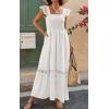 imagePRETTYGARDEN Womens Smocked Summer Maxi Dresses 2025 Ruffle Cap Sleeve Square Neck Lace Detail Flowy Sundress with PocketsWhite