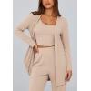 imagePRETTYGARDEN Womens Spring 3 Piece Pajamas Lounge Sets Fall Ribbed Knit Long Cardigan Cropped Tank Tops Wide Leg PantsBeige