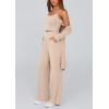 imagePRETTYGARDEN Womens Spring 3 Piece Pajamas Lounge Sets Fall Ribbed Knit Long Cardigan Cropped Tank Tops Wide Leg PantsBeige