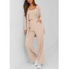 imagePRETTYGARDEN Womens Spring 3 Piece Pajamas Lounge Sets Fall Ribbed Knit Long Cardigan Cropped Tank Tops Wide Leg PantsBeige