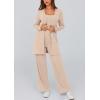 imagePRETTYGARDEN Womens Spring 3 Piece Pajamas Lounge Sets Fall Ribbed Knit Long Cardigan Cropped Tank Tops Wide Leg PantsBeige