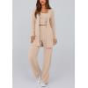 imagePRETTYGARDEN Womens Spring 3 Piece Pajamas Lounge Sets Fall Ribbed Knit Long Cardigan Cropped Tank Tops Wide Leg PantsBeige