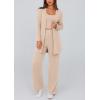 imagePRETTYGARDEN Womens Spring 3 Piece Pajamas Lounge Sets Fall Ribbed Knit Long Cardigan Cropped Tank Tops Wide Leg PantsBeige