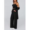imagePRETTYGARDEN Womens Spring 3 Piece Pajamas Lounge Sets Fall Ribbed Knit Long Cardigan Cropped Tank Tops Wide Leg PantsBlack