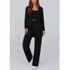 imagePRETTYGARDEN Womens Spring 3 Piece Pajamas Lounge Sets Fall Ribbed Knit Long Cardigan Cropped Tank Tops Wide Leg PantsBlack